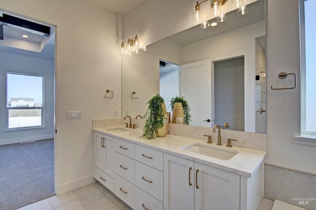 5728 S Keyport Way, Meridian, ID 83642 - full bath featuring double vanity, baseboards, and tile patterned flooring