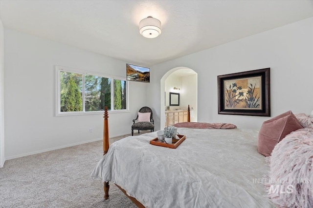 bedroom featuring carpet flooring and ensuite bath