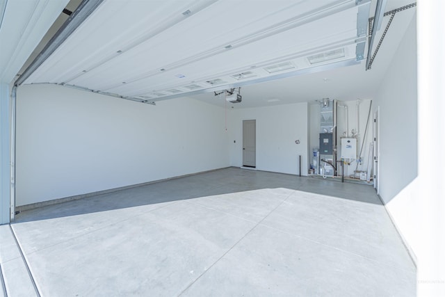 garage with electric panel and a garage door opener