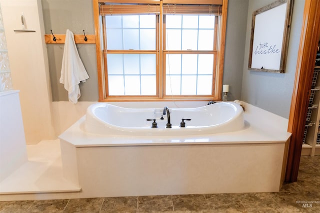 bathroom with a wealth of natural light and a bathtub