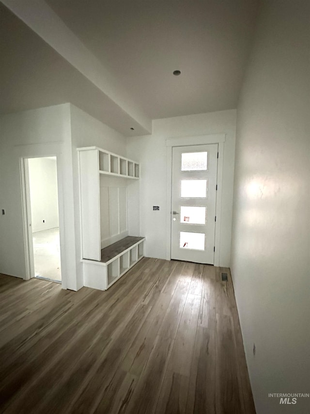 mudroom with wood finished floors