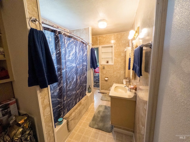 300 S Morgan Ave, New Meadows, ID 83654 - bathroom featuring vanity and shower / bath combo with shower curtain