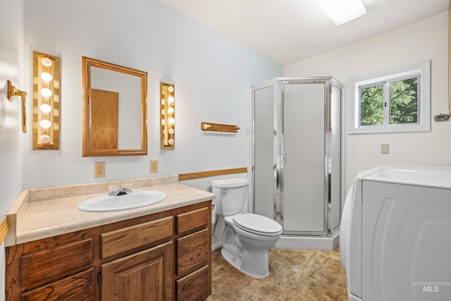 1718 Warren Wagon Rd, Mccall, ID 83638 - full bath with washer / dryer, vanity, a stall shower, and toilet