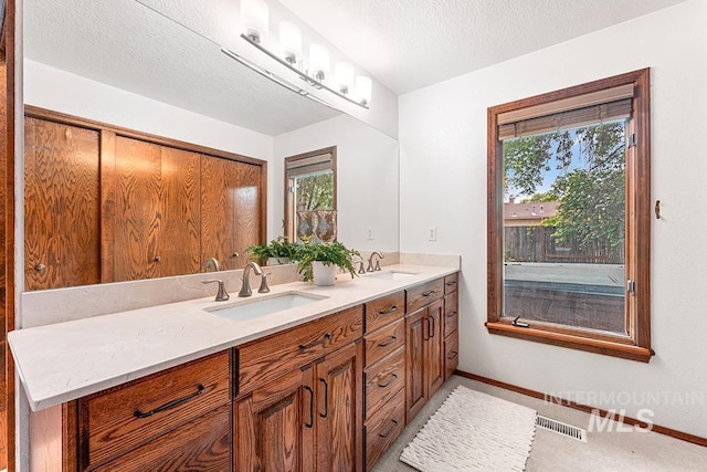11151 W Hinsdale St, Boise, ID 83713 - full bath with double vanity, plenty of natural light, baseboards, and a textured ceiling