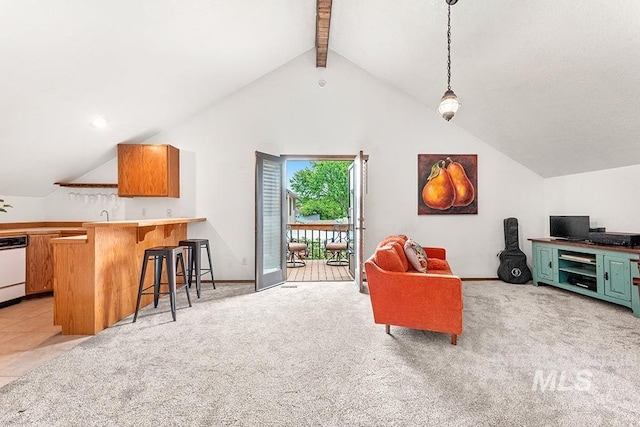 11151 W Hinsdale St, Boise, ID 83713 - living room featuring light carpet, bar with sink, and baseboards
