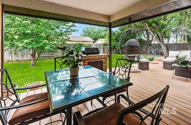 11151 W Hinsdale St, Boise, ID 83713 - wooden deck featuring outdoor dining space, area for grilling, and an outdoor hangout area