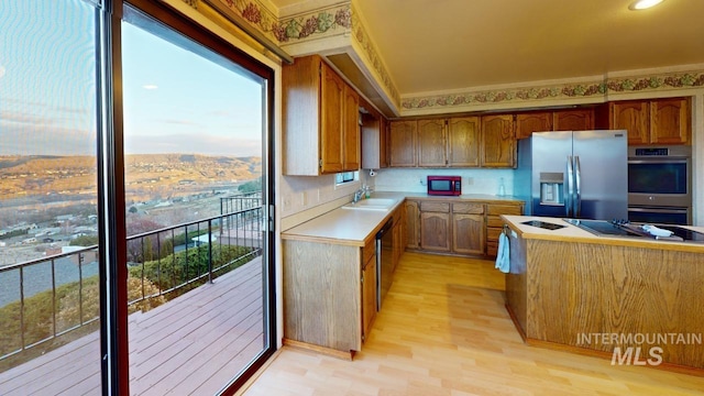 kitchen featuring sink, stainless steel appliances, and light wood-type flooring