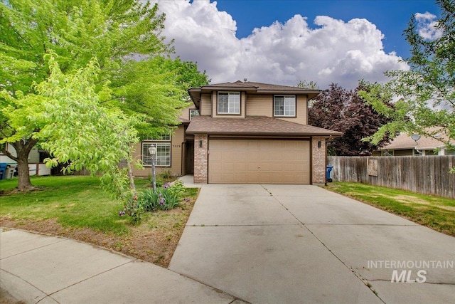 view of front of home featuring concrete driveway, brick siding, and a garage