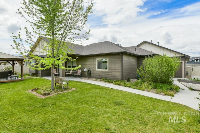4519 Middlesboro Way, Caldwell, ID 83607 - back of house featuring a gazebo, board and batten siding, a patio, and roof with shingles