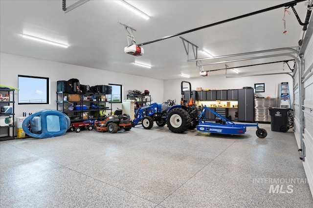 garage with a garage door opener