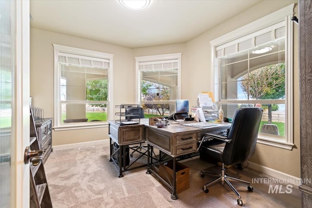 carpeted office space with a healthy amount of sunlight