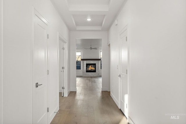 corridor with light wood-type flooring