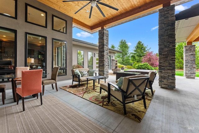 view of patio / terrace featuring ceiling fan and outdoor lounge area