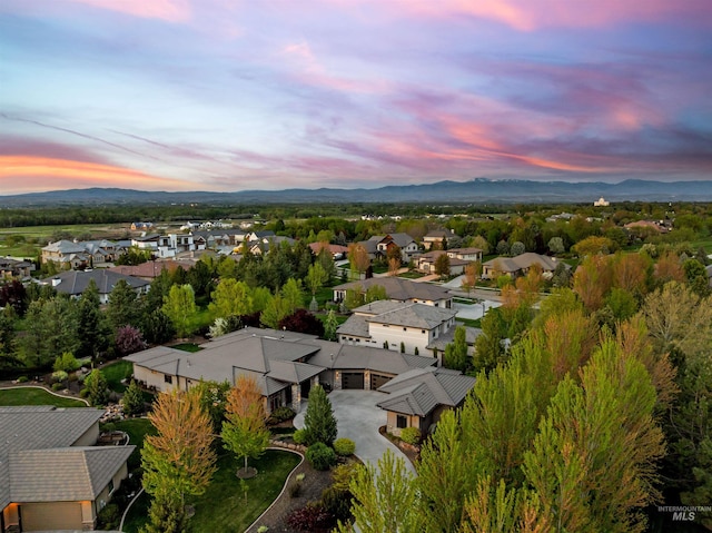 aerial view with a residential view and a mountain view