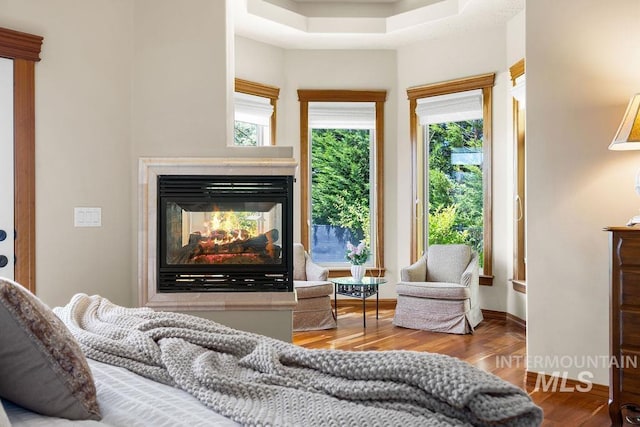 4553 N Arrow Crest Way, Boise, ID 83703 - bedroom with wood finished floors, multiple windows, and a multi sided fireplace