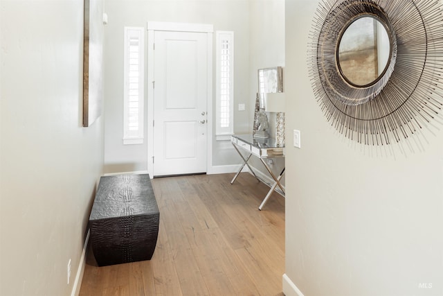 entrance foyer featuring wood finished floors and baseboards