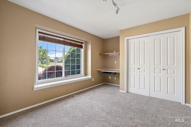 613 E Sable Ridge Dr, Kuna, ID 83634 - unfurnished bedroom with carpet floors, a closet, baseboards, and rail lighting