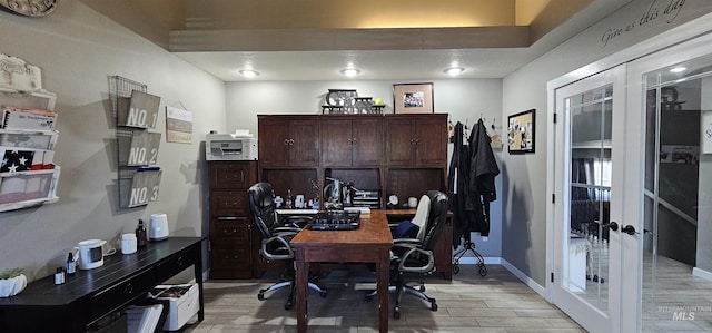 1122 N Roper Pl, Meridian, ID 83642 - office space with french doors, wood tiled floors, and baseboards