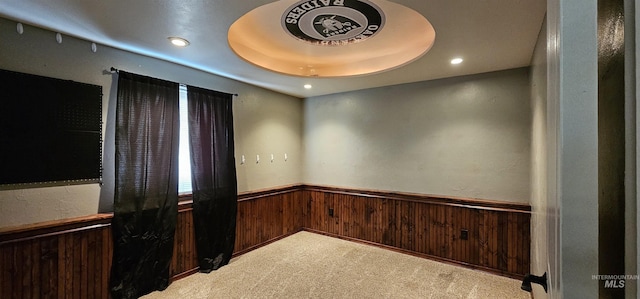1122 N Roper Pl, Meridian, ID 83642 - empty room featuring wooden walls, a wainscoted wall, carpet, and recessed lighting