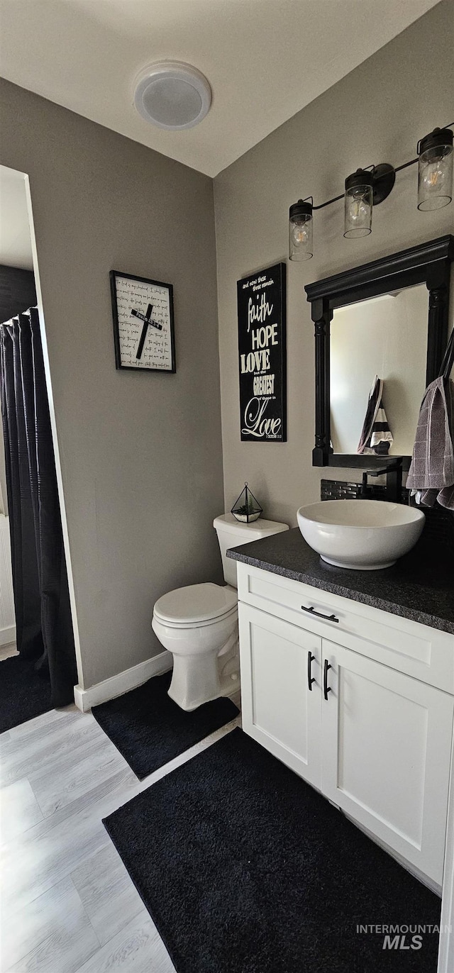 1122 N Roper Pl, Meridian, ID 83642 - full bathroom with vanity, toilet, a shower with curtain, and baseboards