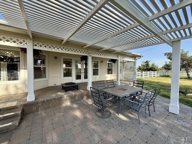 2361 N Pollard Ln, Star, ID 83669 - view of patio featuring an outdoor fire pit, outdoor dining area, and a pergola