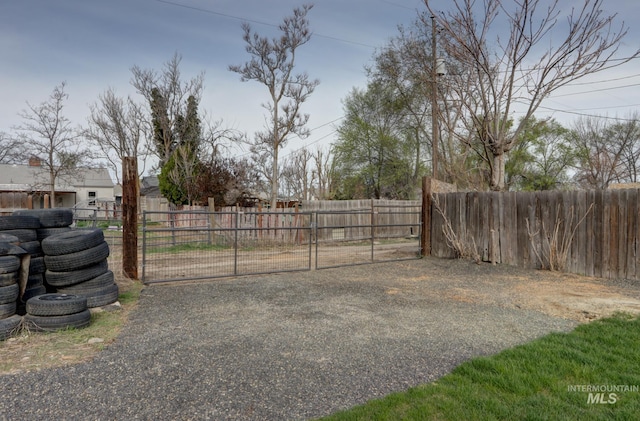 view of yard featuring fence and a gate