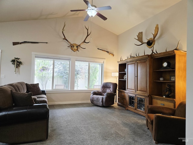 2716 Dogwood Ave, Fruitland, ID 83619 - living area with plenty of natural light, carpet floors, ceiling fan, lofted ceiling, and baseboards