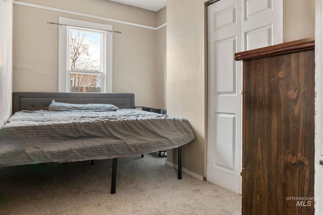 carpeted bedroom with a closet