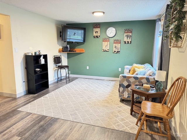 sitting room featuring a textured ceiling and hardwood / wood-style flooring