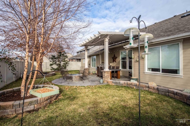 view of yard with a pergola and a patio