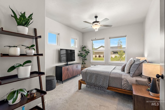 6071 S Pioneer Trail Way, Meridian, ID 83642 - bedroom with light colored carpet and a ceiling fan