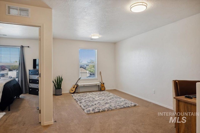 interior space with visible vents, carpet flooring, baseboards, and multiple windows