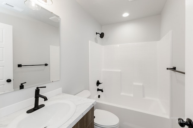 4429 N Magical Creek Ave, Meridian, ID 83646 - bathroom with toilet, vanity, shower / bathtub combination, and recessed lighting