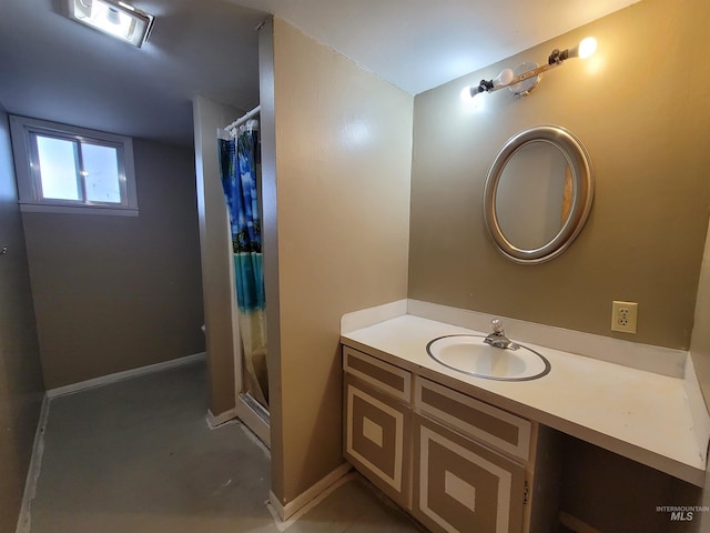 bathroom with vanity and a shower with curtain