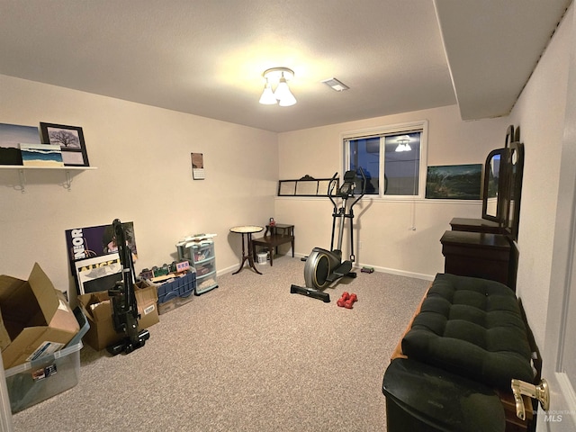 workout area with carpet floors