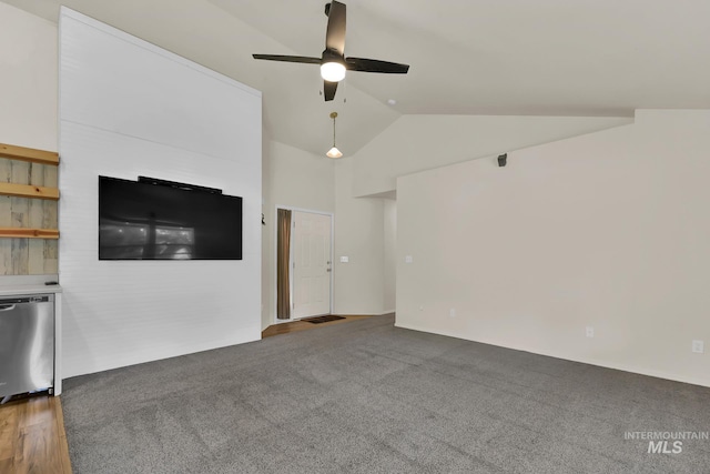 321 S Powerline Rd, Nampa, ID 83686 - unfurnished living room with ceiling fan, lofted ceiling, and carpet floors