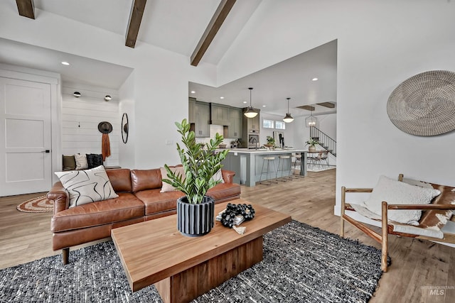 11844 N 21st Ave, Boise, ID 83714 - living area with light wood-style flooring, stairs, and recessed lighting