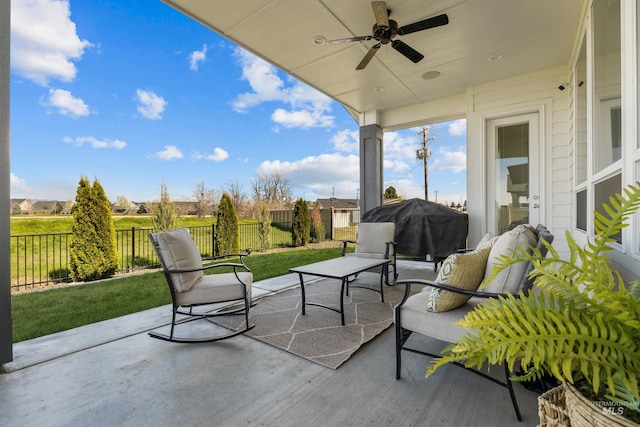 view of patio / terrace with grilling area and ceiling fan