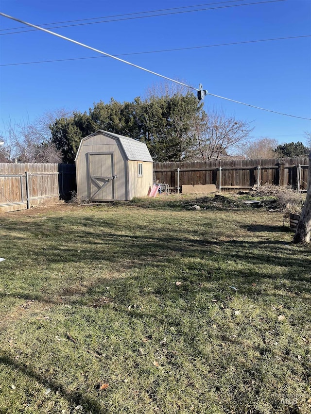 view of yard featuring a shed