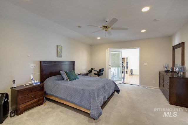 3411 Wilson Ln, Nampa, ID 83686 - bedroom with recessed lighting, light carpet, baseboards, and ceiling fan