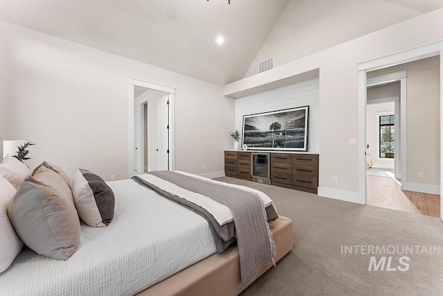 1195 N Arrano Farms Ln, Eagle, ID 83616 - bedroom featuring carpet, vaulted ceiling, baseboards, and recessed lighting