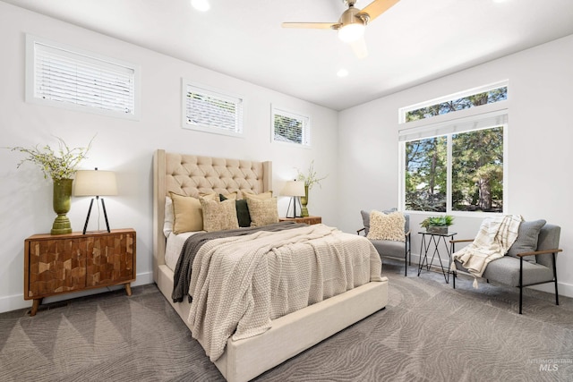 bedroom featuring carpet floors, baseboards, and recessed lighting