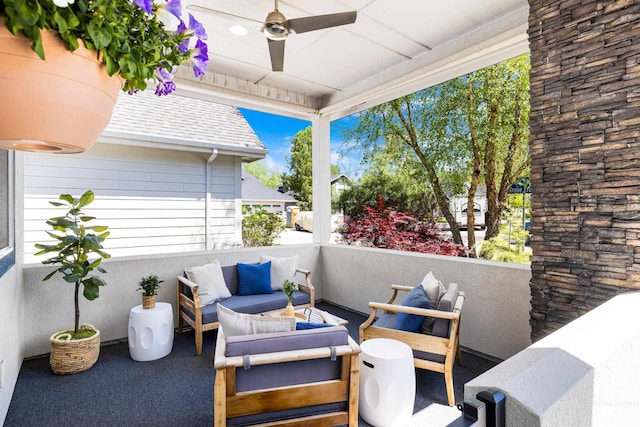 view of patio / terrace featuring a ceiling fan and outdoor lounge area