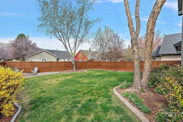 view of yard with a fenced backyard