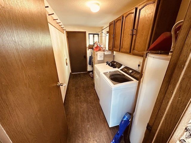 245 W 3rd St, Huntington, OR 97907 - washroom with washer and clothes dryer, dark wood-type flooring, and cabinet space