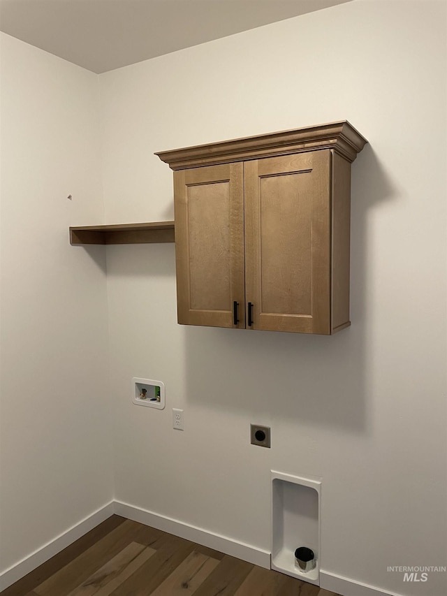 1207 Frank Henry Rd, Twin Falls, ID 83301 - laundry room featuring washer hookup, hookup for an electric dryer, dark wood-style floors, and baseboards