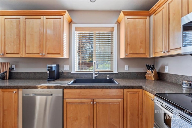 kitchen featuring sink, light brown cabinets, and appliances with stainless steel finishes