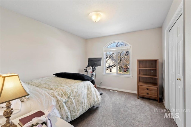 bedroom featuring carpet floors and a closet