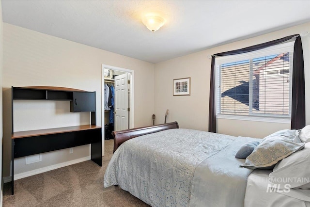 carpeted bedroom featuring a spacious closet and a closet