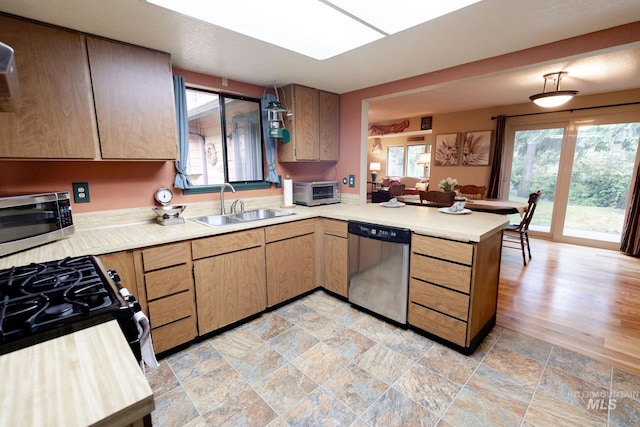 1955 E Parkside Dr, Boise, ID 83712 - kitchen with stainless steel appliances, a sink, a peninsula, and light countertops